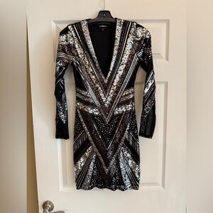 Holiday Sequin Deep V-neck Bodycon Dress